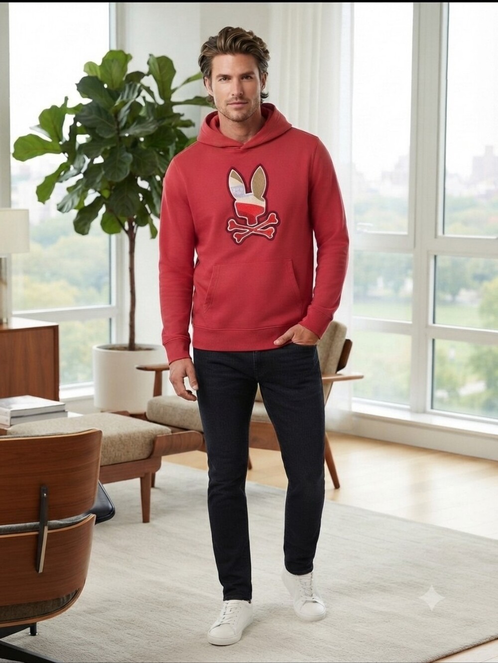 Psycho Bunny Red Pullover Hoodie with Logo,  Size XL